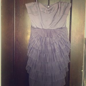 Strapless frosted plum BCBG dress.